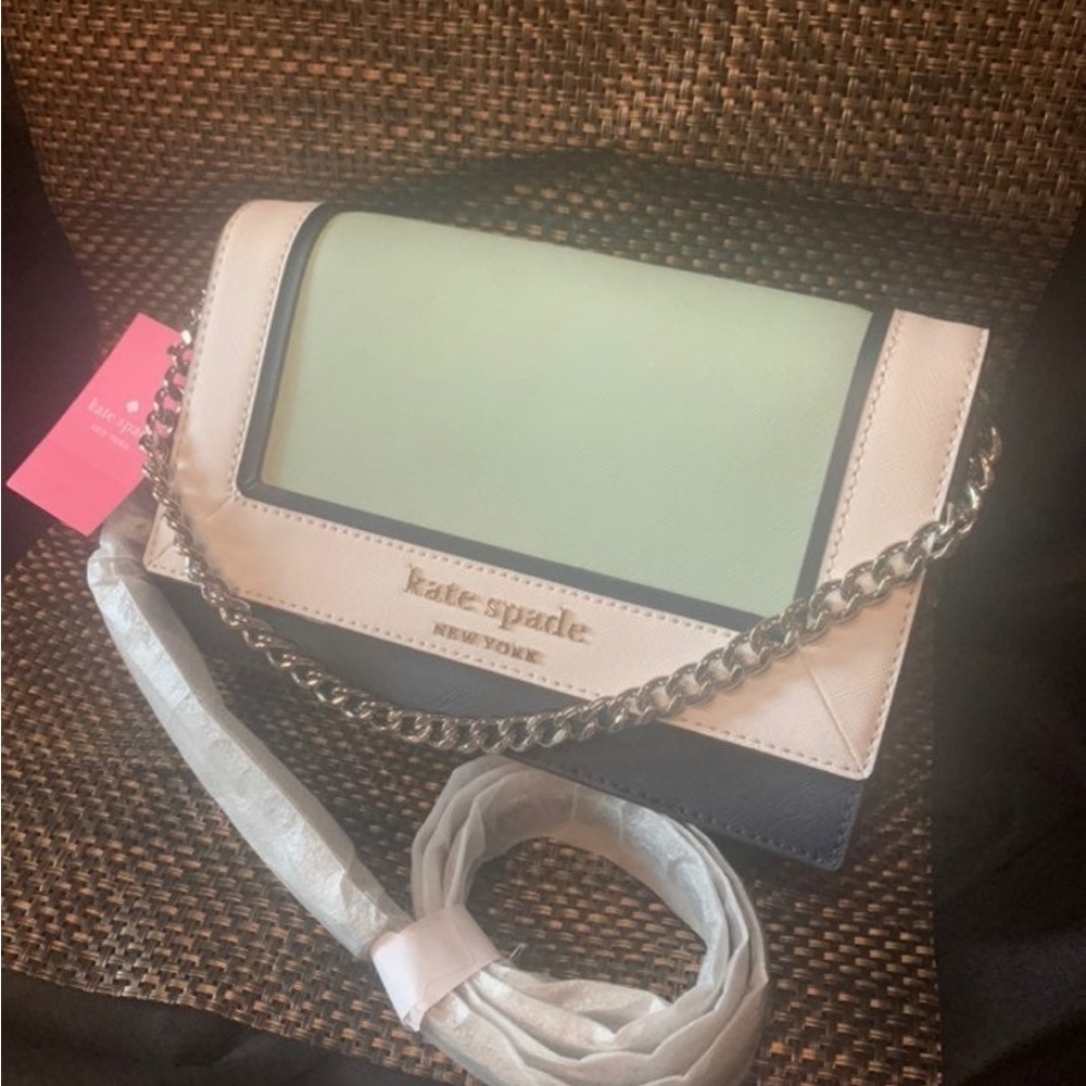 Kate Spade Green and White Crossbody Bag with Chain Strap